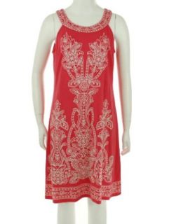 INC International Concepts Embroidered Dress Coral Heat Medium