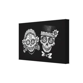 Sugar Skull Couple Art on Canvas   Ready to Hang Gallery Wrapped Canvas