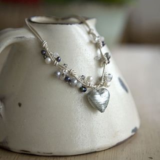 silver heart leather charm necklace by samphire jewellery