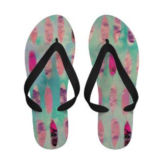 Pink Watercolor Feather Abstract Turquoise Pattern Sandals