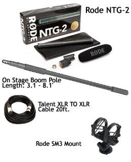 Rode NTG 2 Multi Powered Condenser Shotgun Microphone for Camcorders, DSLR & Boompole / On Stage MBP7000 / Talent XLR to XLR cable 20ft / Rode SM3 Mount  Professional Video Microphones  Camera & Photo