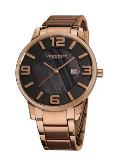 Mens Rose Gold & Black Mother Of Pearl Watch by Akribos XXIV