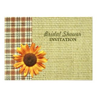 burlap plaid country sunflower  bridal shower custom invitations