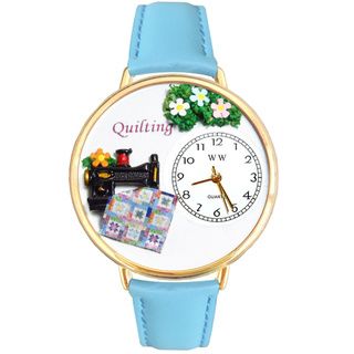 Whimsical Women's Quilting Theme Baby Blue Leather Mineral Crystal Watch Whimsical Women's Whimsical Watches