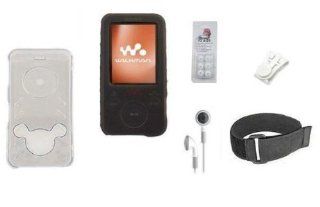 Sony Walkman NWZ E436/ E436F/ E438/ E438F Clear Crystal Case + Black Silicone Skin Case + headset + Earbud Caps (come with 3 different sizes) + Armband + Belt Clip 