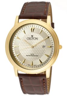 Croton CN307381BRCH  Watches,Mens Champagne Textured Dial Brown Genuine Leather, Casual Croton Quartz Watches