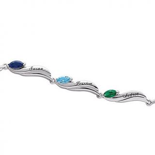 Sterling Silver Marquise Family Birthstone and Name Bracelet