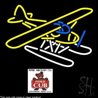 Piper Cub Float Plane Customizable Look Clear Backing Neon Sign 24" Tall x 24" Wide  Business And Store Signs 