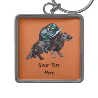 Cave Troll With Sword Riding Wolf Dog Keychains