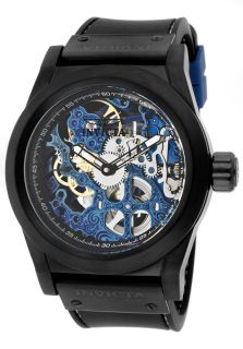 Invicta 10661  Watches,Mens Corduba  Mechanical Blue Skeletonized See Thru Dial Black IP Case Black Polyurethane, Chronograph Invicta Mechanical Watches