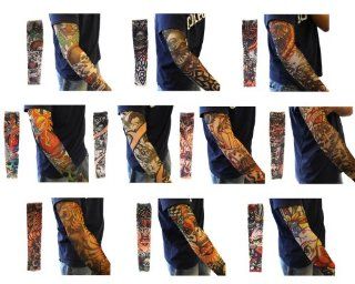 10pc Fake Temporary Tattoo Sleeves Body Art Arm Stockings Accessories   Designs Tribal, Dragon, Skull, and Etc. Sports & Outdoors