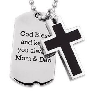 Personalized Cross and Dog Tag Pendant in Two Tone Stainless Steel (4