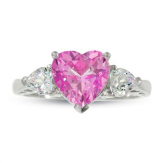 Heart Shaped Lab Created Pink and White Sapphire Ring in 10K White