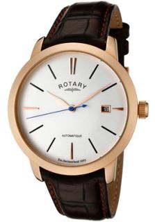 Rotary GS02490 06  Watches,Mens Kensington Automatic Silver Dial Dark Brown Leather, Casual Rotary Automatic Watches