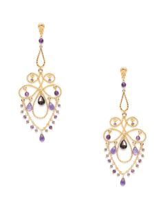 Purple Multi Stone Curvy Chandelier Earrings by Azaara