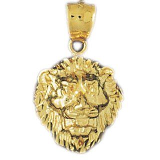 14K Yellow Gold Lion Head Pendant Jewelry