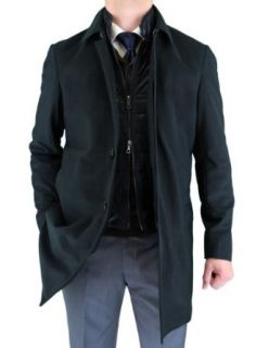 Luciano Natazzi Men's Black Fitted Walker Coat at  Mens Clothing store Wool Outerwear Coats