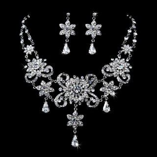 Vintage Inspired Rhinestone Bridal Necklace & Earring Set 