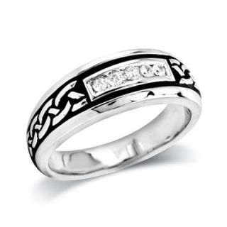 Mens 1/5 CT. T.W. Diamond Antique Finish Wedding Band in Sterling