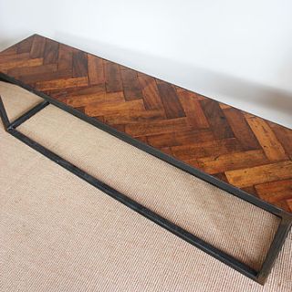 upcycled handmade parquet floor bench by ruby rhino