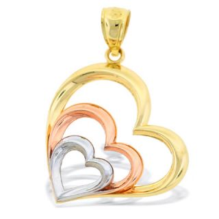 Triple Hearts Necklace Charm in 10K Tri Tone Gold   Zales