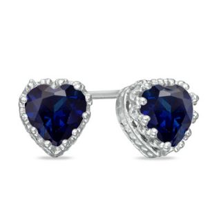 0mm Heart Shaped Lab Created Sapphire Crown Earrings in Sterling