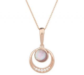 Kabana Pink Mother of Pearl Inlay & Diamond Accent Circle Necklace, 14K —