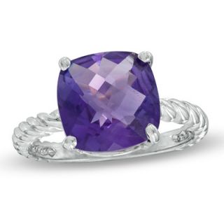 10.0mm Cushion Cut Amethyst Twisted Band Ring in 10K White Gold