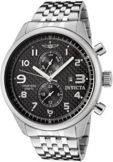 Invicta 0369  Watches,Mens Invicta II Black Carbon Dial Stainless Steel, Casual Invicta Quartz Watches