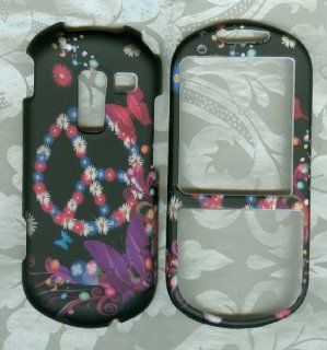 Black Peace Flowers Rubberized Samsung R455c Sch r455c Protector Phone Cover Cell Phones & Accessories