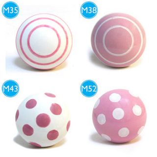 pink modern spots & stripes ceramic knobs by pushka knobs
