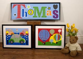 boy's personalised name print & matching illustrations by the funky design company