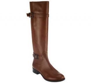 Isaac Mizrahi Live Gored Leather Riding Boots with Buckle —