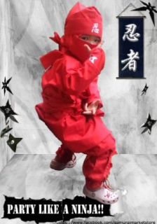 Halloween Children's Ninja Uniform/ Martial Art Costume Black/Red (Red, Larg Clothing