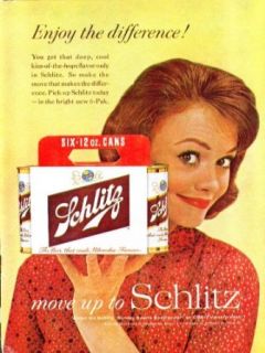 Enjoy the difference Schlitz Beer ad 1961 redhead with 6 pack Entertainment Collectibles