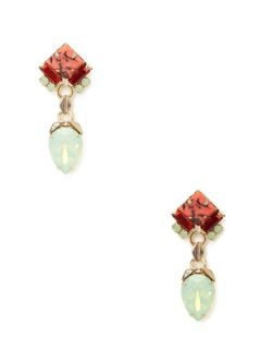 Coral Square & Crystal Drop Earrings by Elizabeth Cole