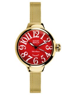 Womens Gold & Red Dial Round Watch by GlamRock