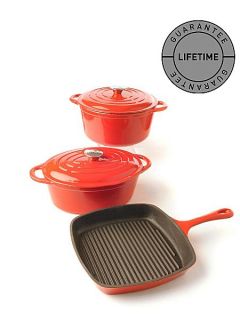 Linea Cast iron cookware in red