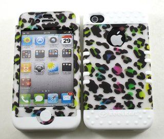3 IN 1 HYBRID SILICONE COVER FOR APPLE IPHONE 4 4S HARD CASE SOFT WHITE RUBBER SKIN LEOPARD WH TE448 H KOOL KASE ROCKER CELL PHONE ACCESSORY EXCLUSIVE BY MANDMWIRELESS Cell Phones & Accessories