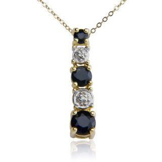 18k Yellow Gold Plated Sapphire with Diamond Accent Pendant Necklace Jewelry