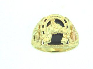 Authentic 10k Yellow gold Black Hills Gold Men's onyx Horseshoe Ring Jewelry