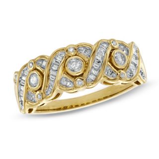 CT. T.W. Round and Baguette Diamond X+O Ring in 14K Gold   Zales