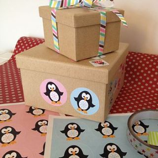 christmas penguin present and parcel stickers by halfpinthome