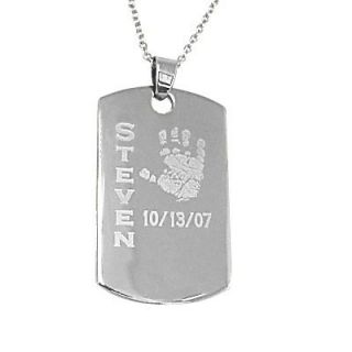Baby Handprint Dog Tag Pendant in Sterling Silver (1 Name and Date