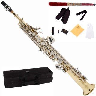 Cecilio 2Series SS 280LN Gold Lacquer and Nickel Plated Keys Straight Bb Soprano Saxophone +Case, Reeds and Accessories Musical Instruments