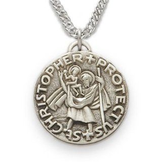 Sterling Silver 3/4" Round Engraved St. Christopher Medal on 20" Chain Jewelry