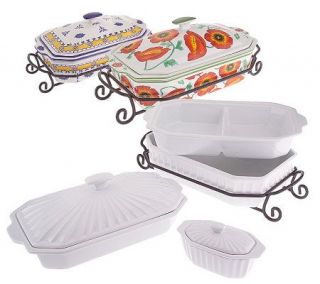 Porcelain 4pc. Multi Server w/ Wrought Iron Stand & Baby Butter Boat —
