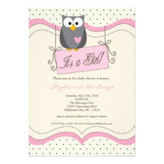 5x7 Pink Hoot Owl Woodland Baby Shower Invitation