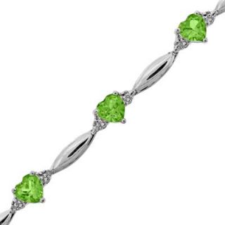Heart Shaped Peridot and Diamond Accent Bracelet in Sterling Silver