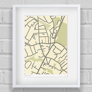 personalised typographic street map print by place in print